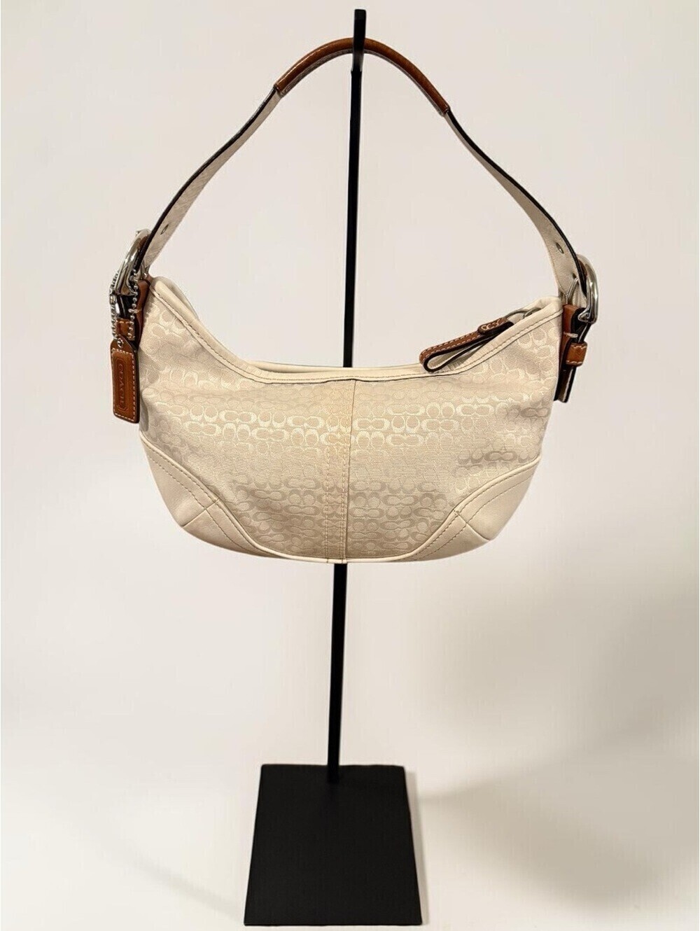 COACH Soho Vintage Signature Y2K Shoulder Bag Ivory White Canvas Leather 6351